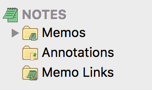 Memos organized under Notes in Navigation View.