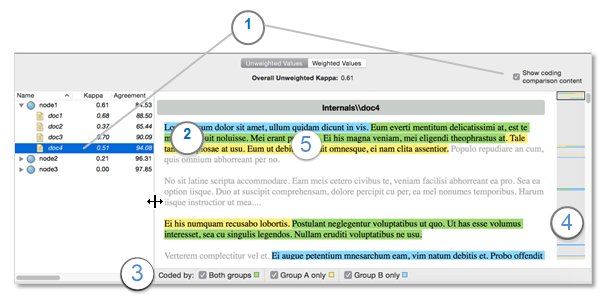 Reviewing the agreement and disagreement in Coding Comparison results.