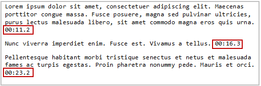 Text file with paragraphs ending in timestamps.