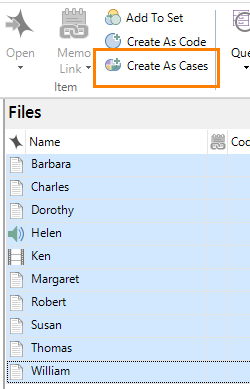 Creating cases from selected interviews in List View.