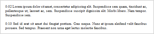 Example of paragraphs that start with timestamps