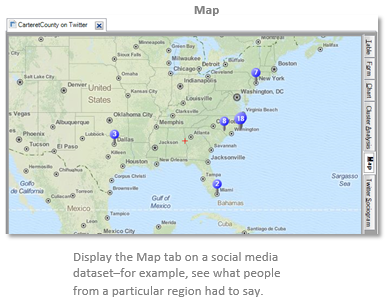 A Twitter map showing Tweets from different regions.