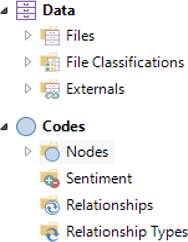Navigation view showing new terminology for data and codes.