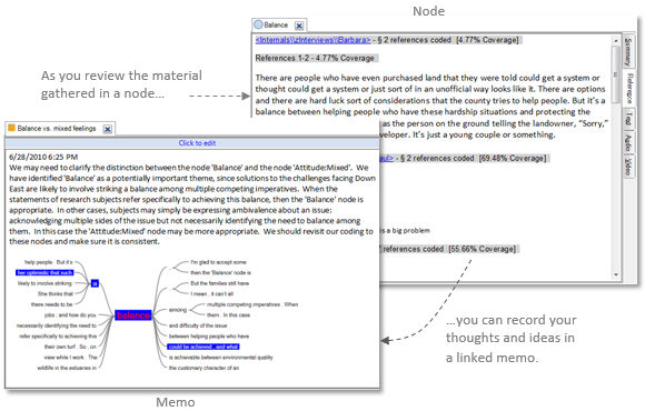 Reviewing a node and recording insights in a memo.