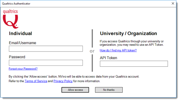 A Qualtrics login screen