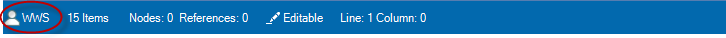 The status bar with the user initials circled